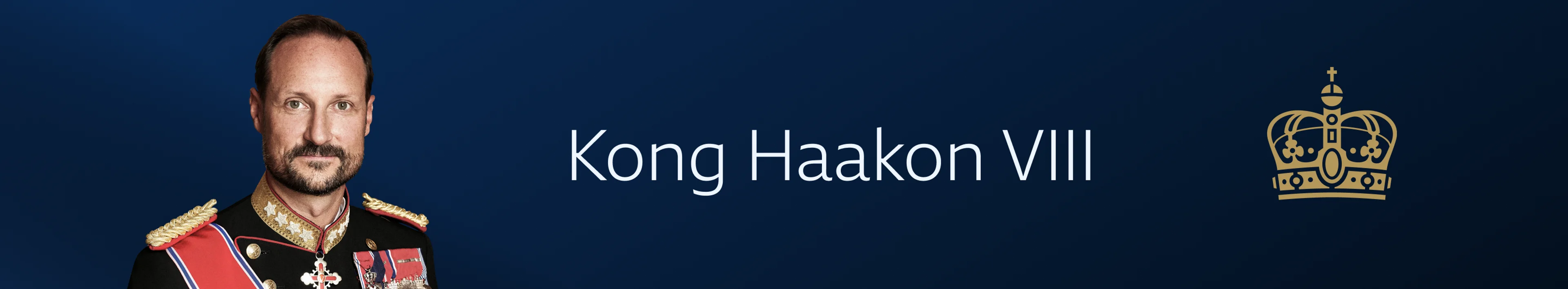 Mørkeblått banner med bilde av kong Haakon VIII