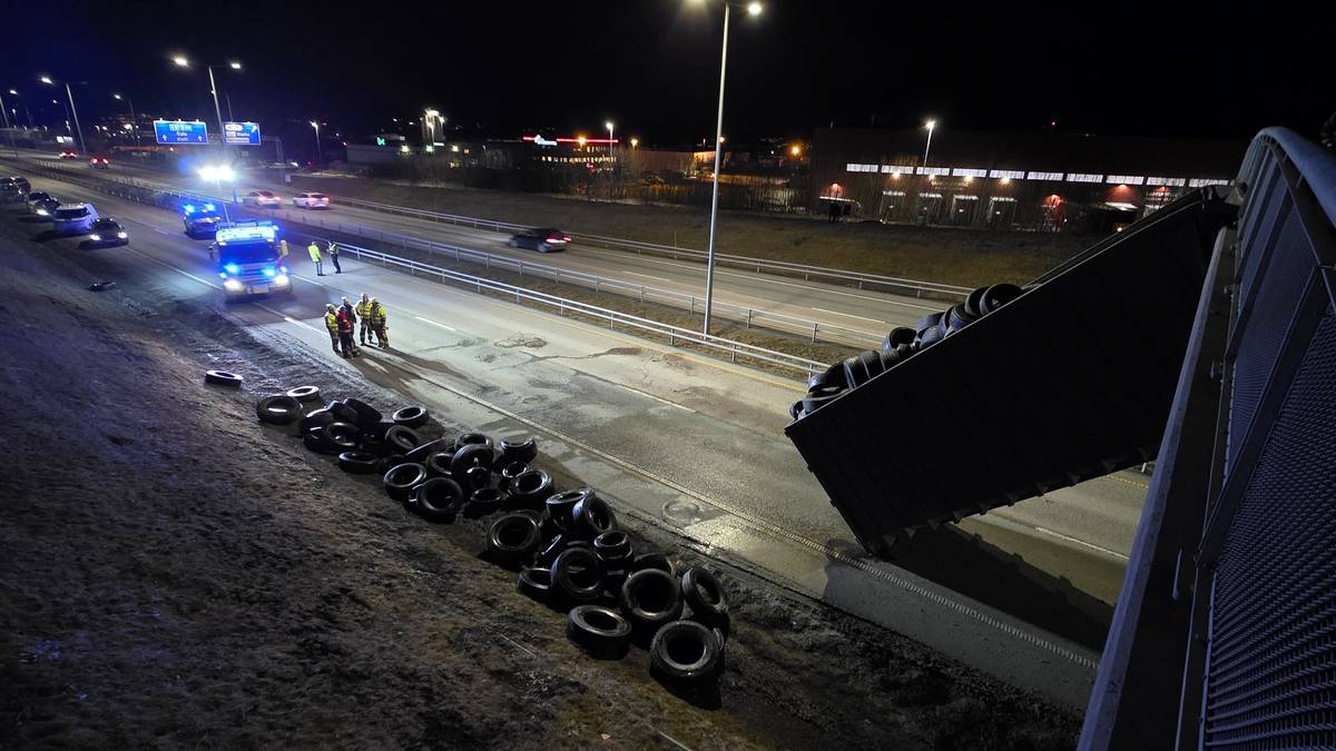 Dekkene ligger strødd – full stans i trafikken på E6