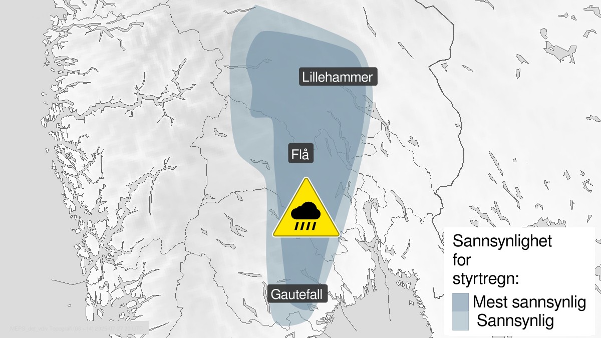 Farevarsel for styrtregn på Østlandet