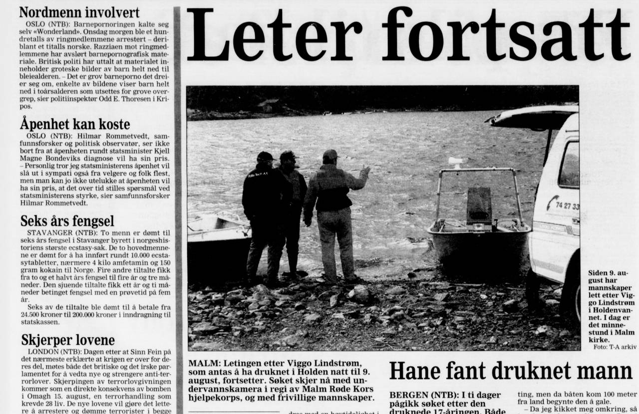 Søk etter Viggo Lindstrøm, faksimile Trønder-Avisa 3. september 1998.