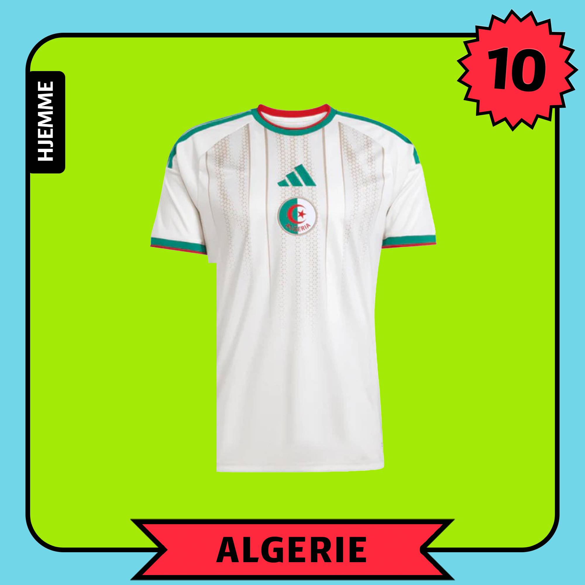 En hvit fotballtrøye med grønne detaljer