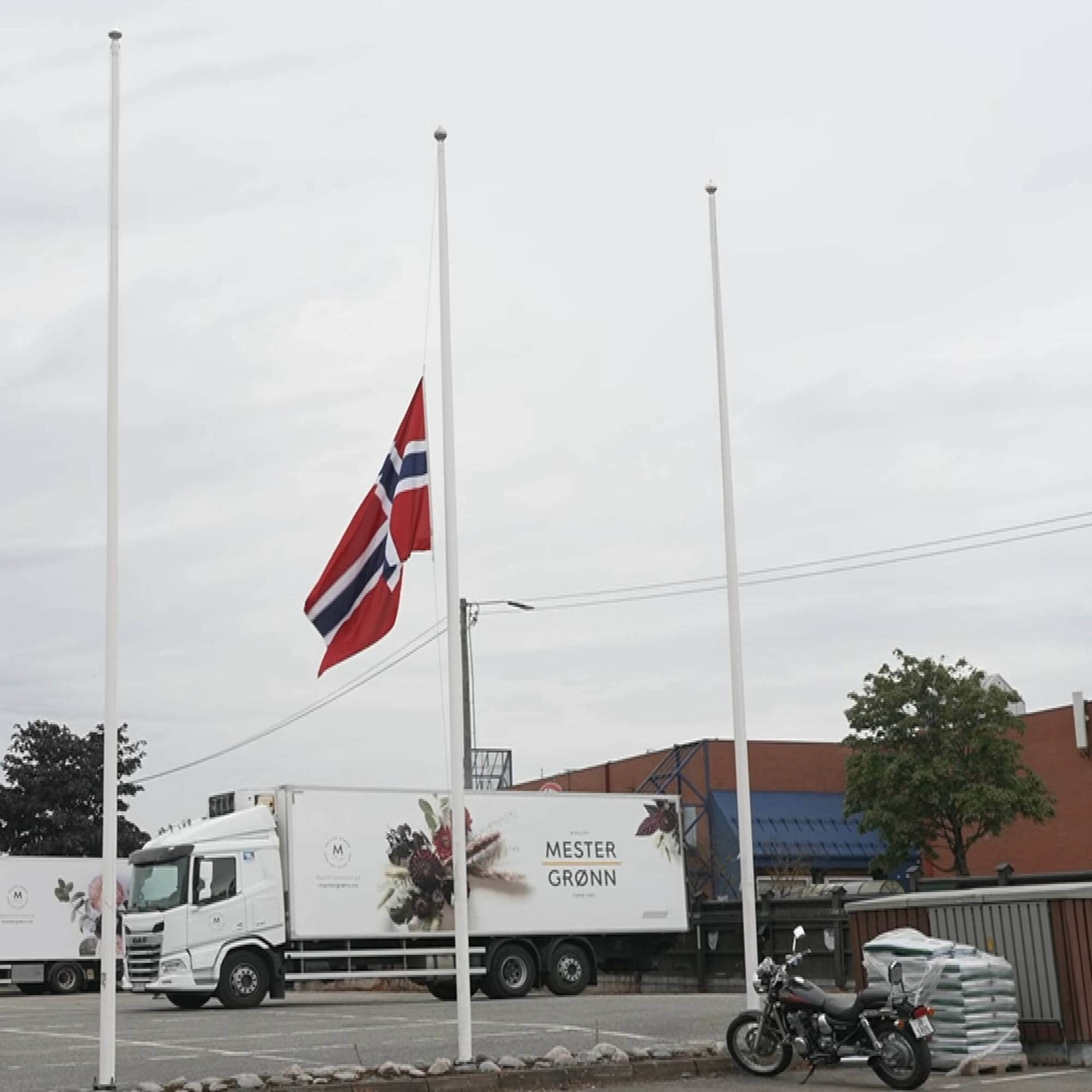 Flagget på halv stang utenfor Mester Grønn