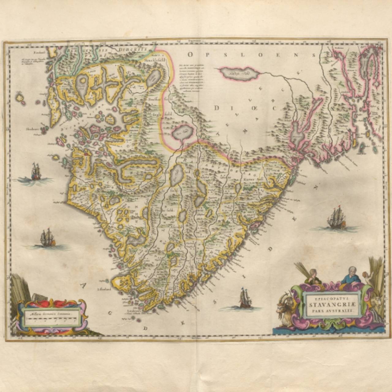 Map of southern southern Norway.  Frå Norvegia, qvæ est Europæ liber primus || Joannes Blaeuw Norwegia descriptio 1662