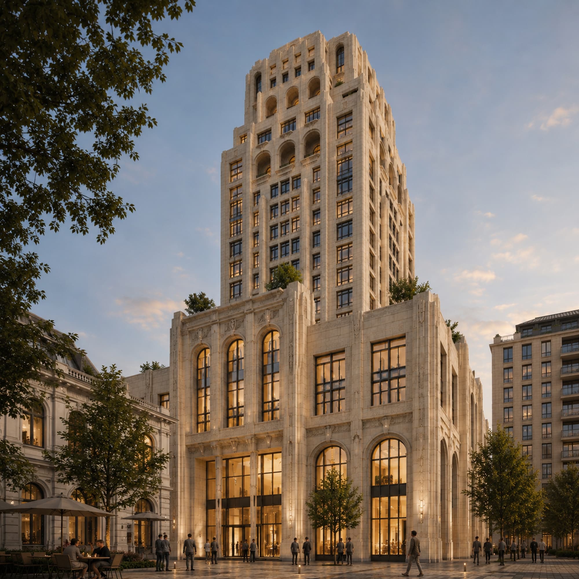 Klassisk høyhus på Oslo S foreslås av Arkitektur-opprøret. Tegning av et høyhus i Art deco-stil. 