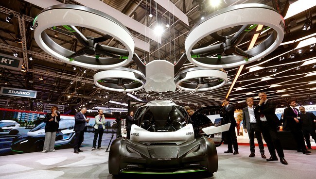 Pop.Up, a modular ground and air passenger concept vehicle system, is presented by Italdesign and Airbus during the the 87th International Motor Show at Palexpo in Geneva