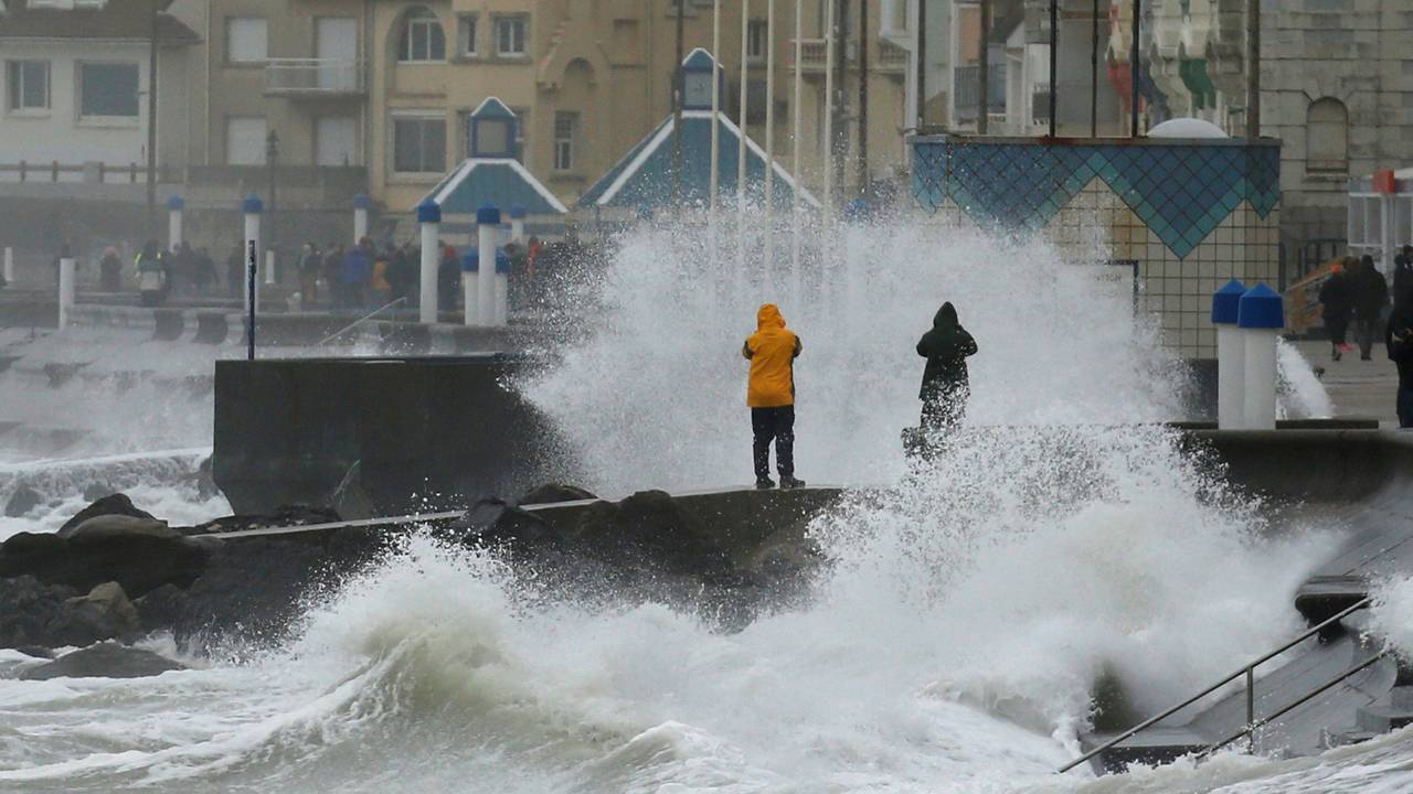 Waves crash against the breakwater during Storm Ciara at Wimereux