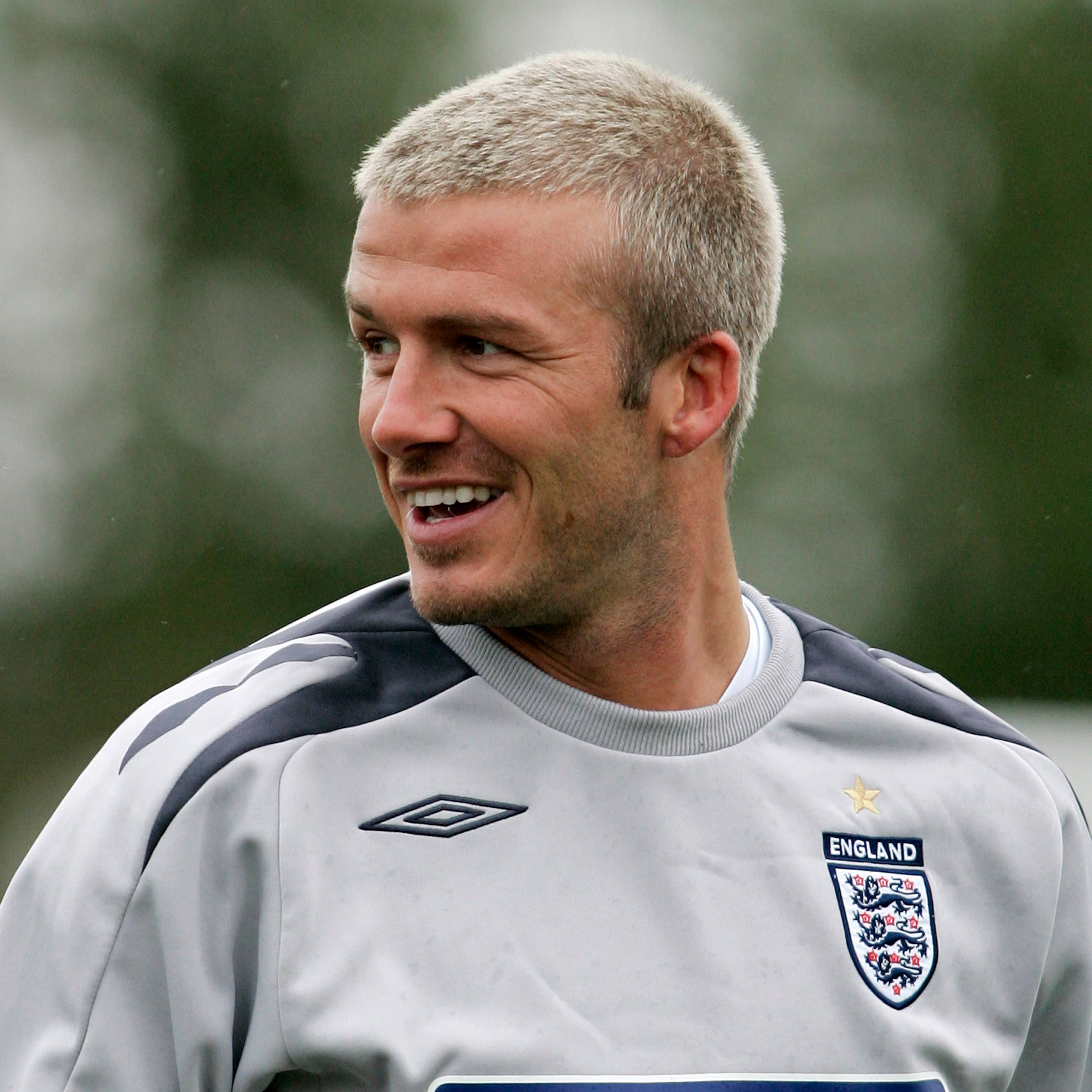 England midfielder David Beckham reacts as he trains with the England squad ahead of their international friendly soccer match against Brazil and Euro 2008 qualifier soccer match against Estonia, at London Colney in north London, Monday, May 28, 2007. (AP Photo/Sang Tan)