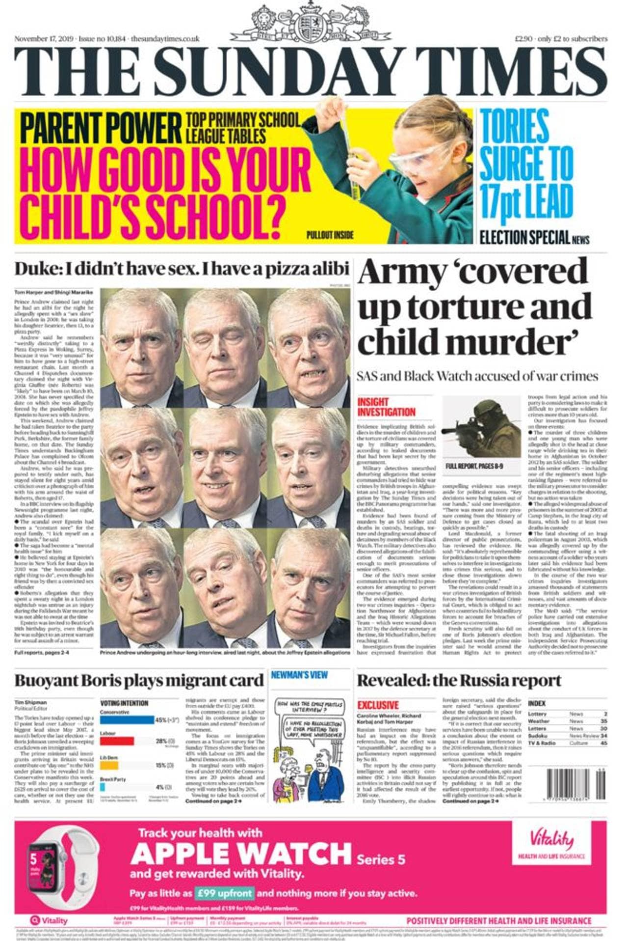 Forsiden av Sunday Times