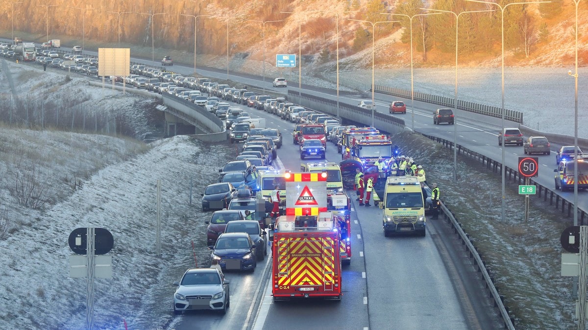 Trafikkulykke på E18 i Tønsberg