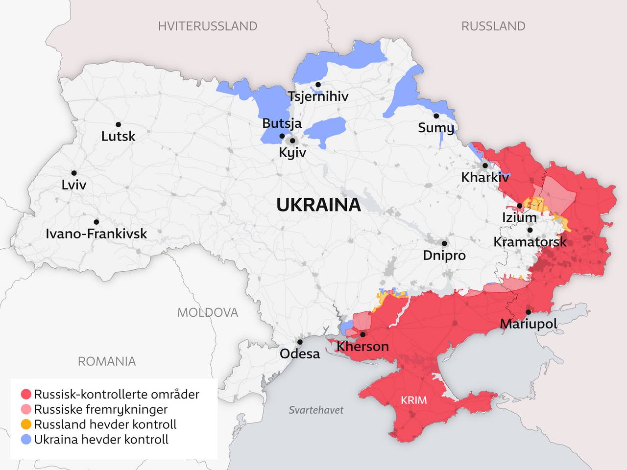Kart over krigen i Ukraina 13. mai 2022