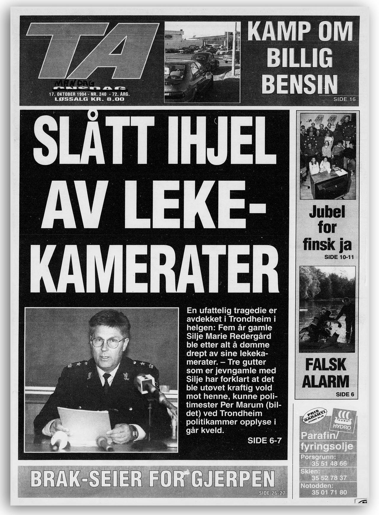 TA mandag 17.10 1994: «Slått ihjel av lekekamerater»