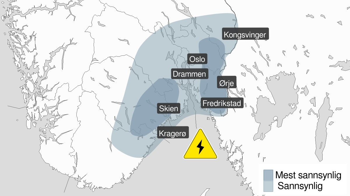 Fare for mye lyn på Østlandet torsdag ettermiddag og kveld