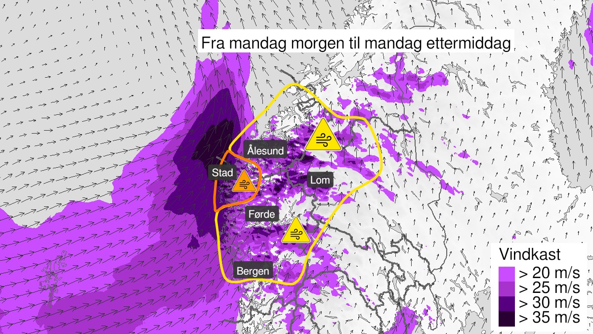 Øker farevarselet for kraftige vindkast på vestlandet