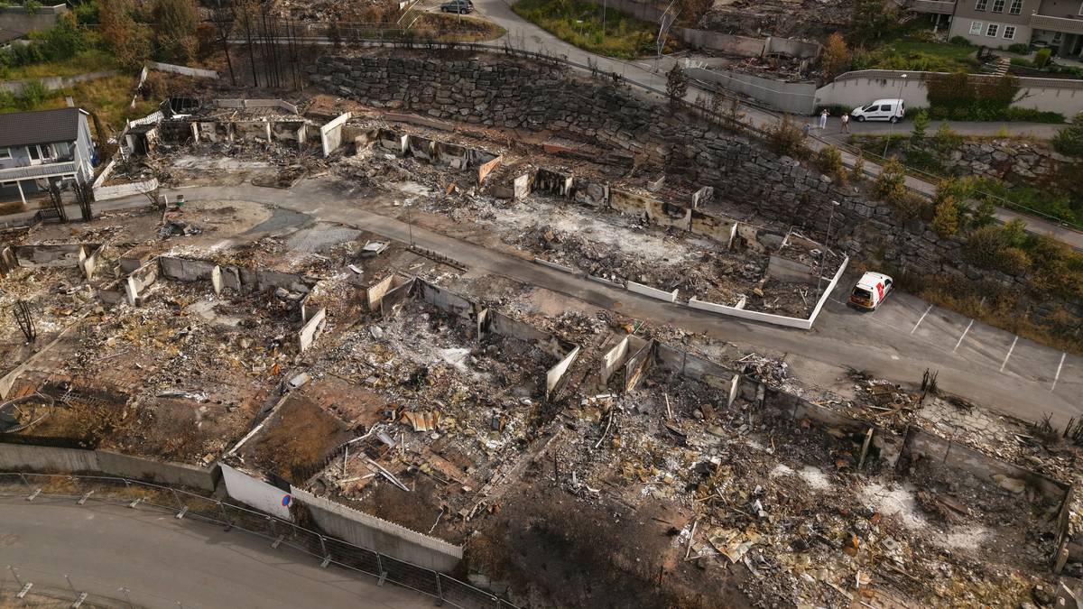 Se nye dronebilder av brannruinene i Krokstadelva
