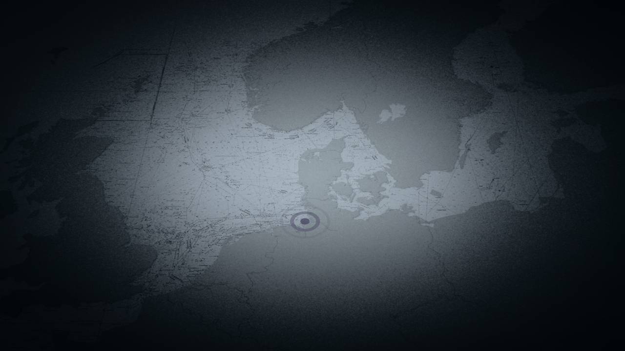 Kart som viser havnebyen Cuxhaven nord i Tyskland. Kartet er mørkt og det ser ut som det er natt.