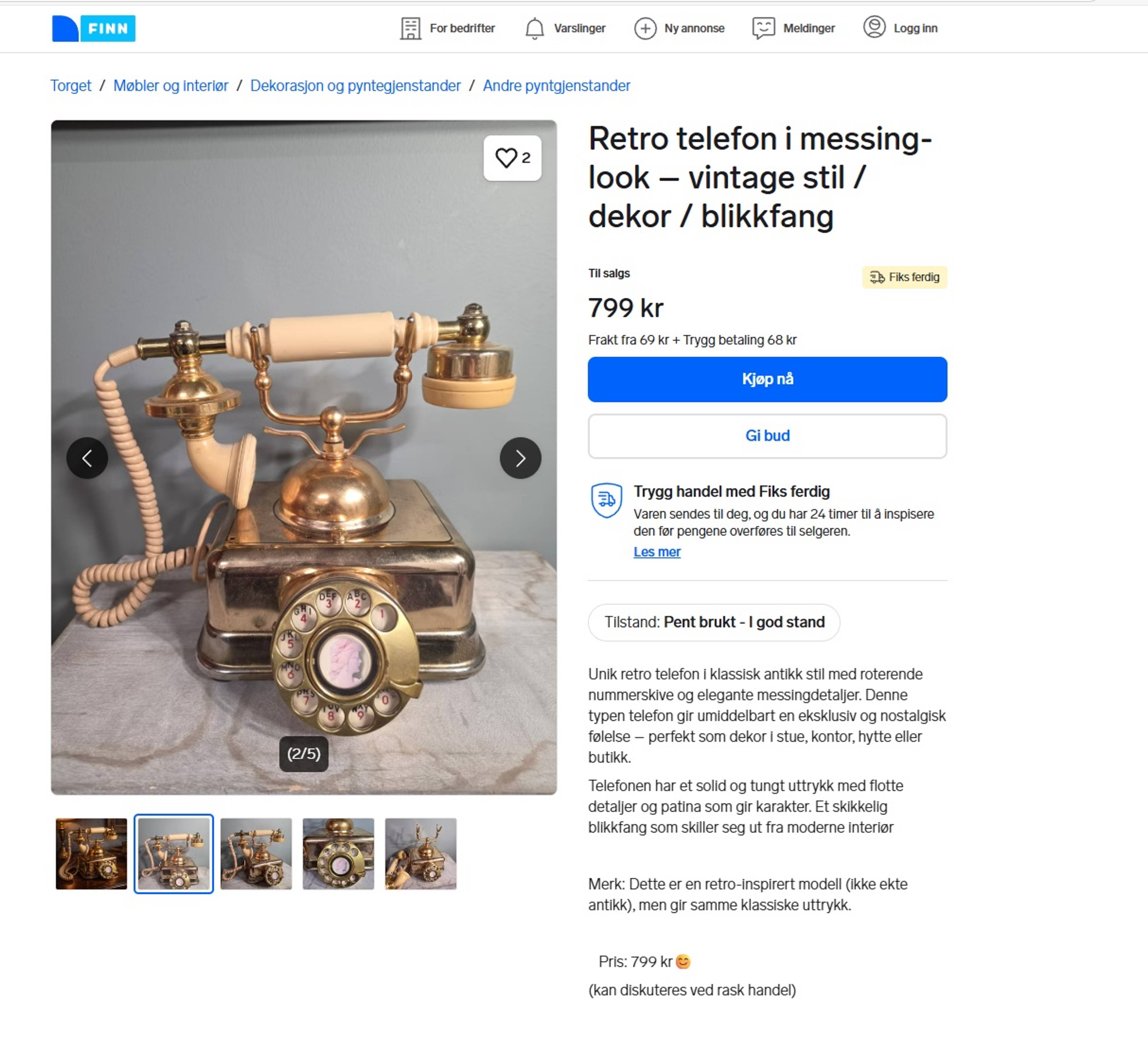 Finn-annonse retro telefon – ekte bilde