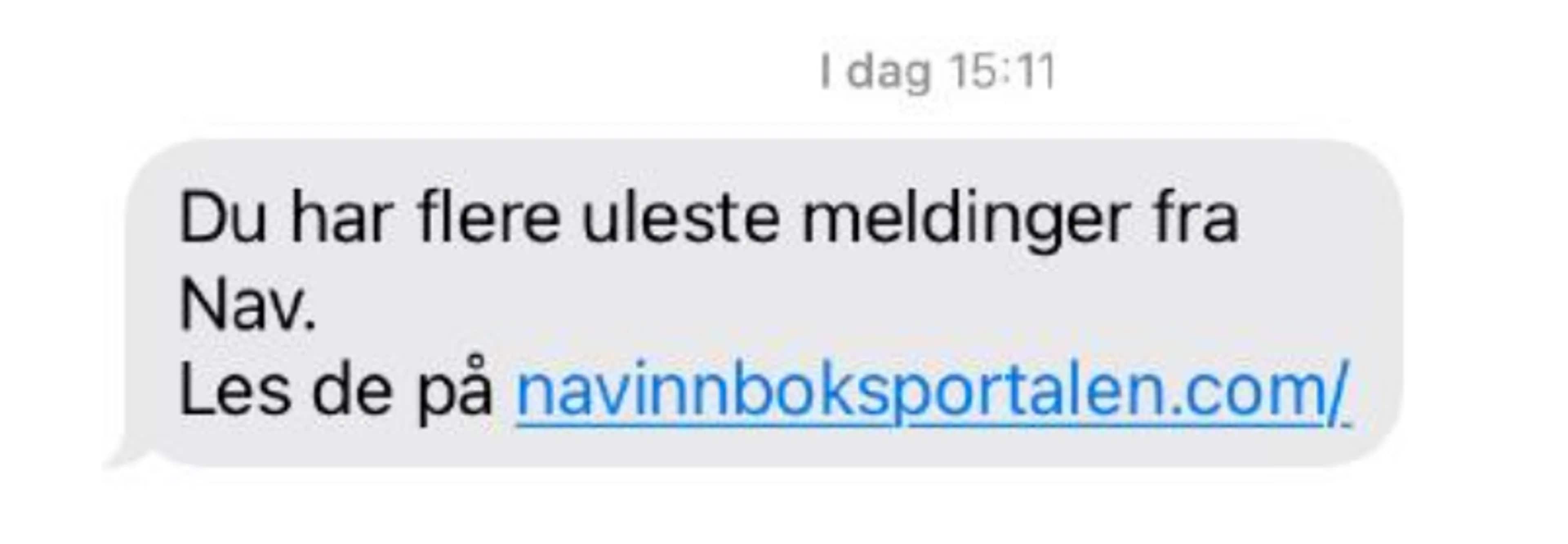 SMS som viser en svindelmelding hvor svindlerne utgir seg for å være fra NAV.