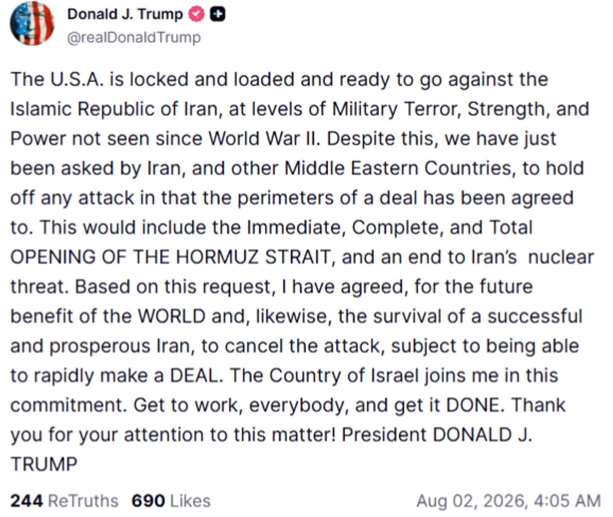 Tekst publisert av Donald Trump