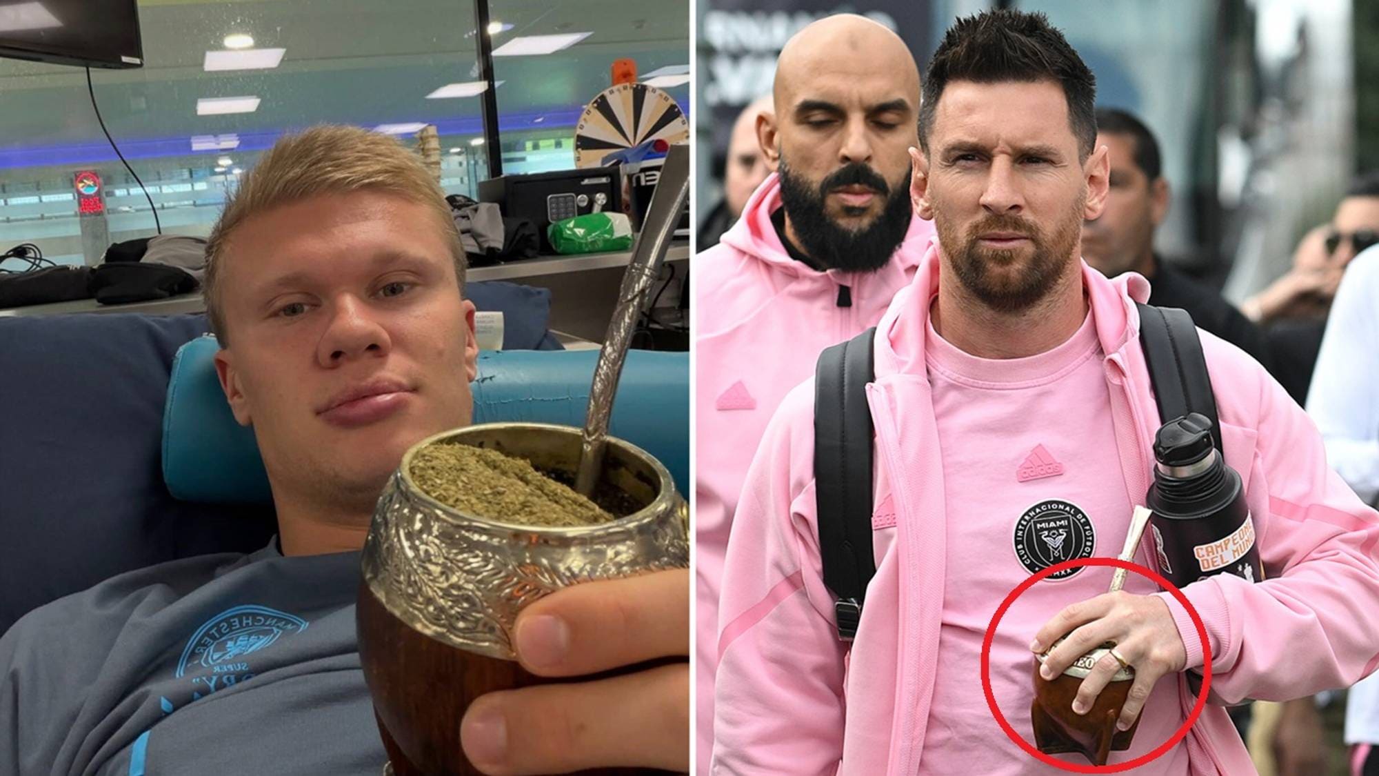 Erling Braut Haaland og Lionel Messi drikker mate