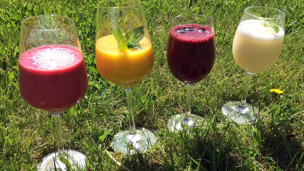 Bringebærsmoothie med appelsinjuice