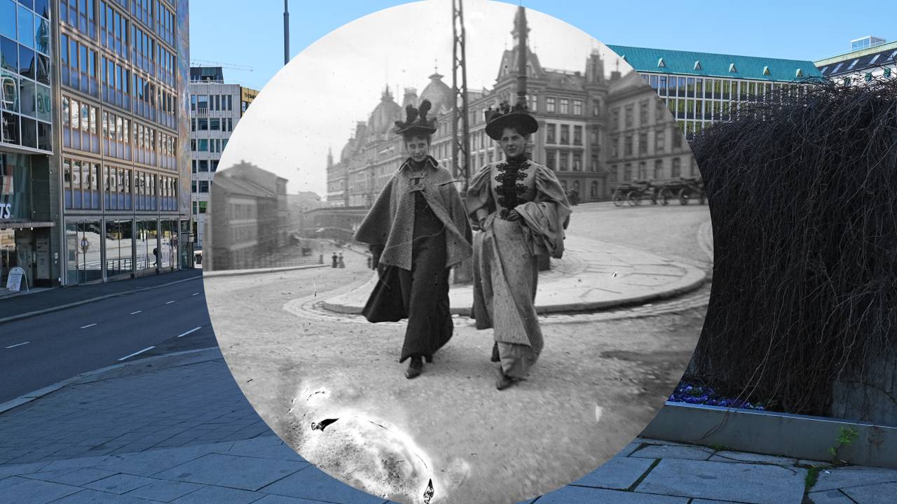 Ingeborg Willumsen (senere fru Astrup) og Lilli Heiberg (senere fru Bögh Henriksen) fotografert i Oslo av Carl Størmer på 1890-tallet - rammet inn i 2021.