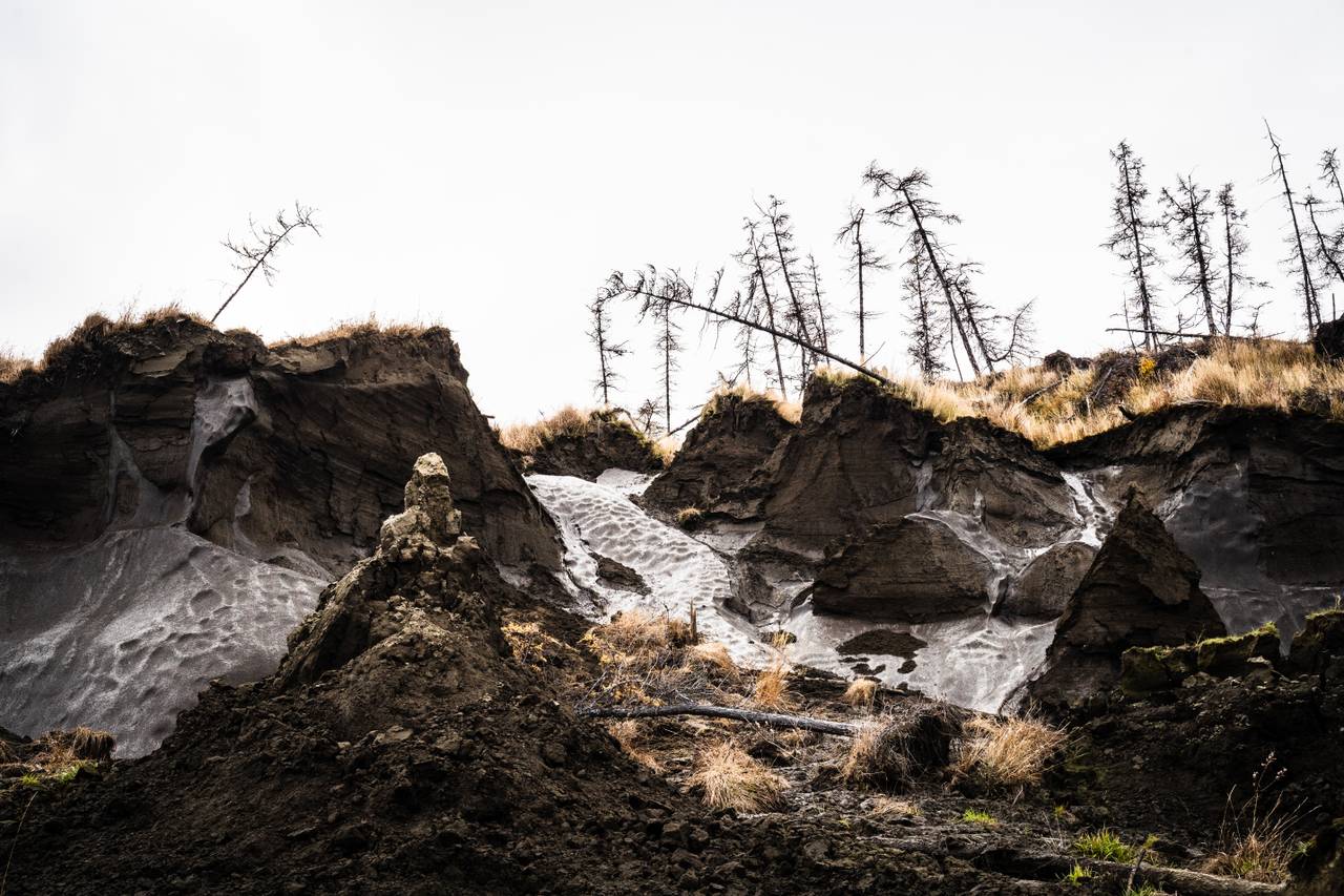Smeltet permafrost på fjellvegg, Duvanny Yar