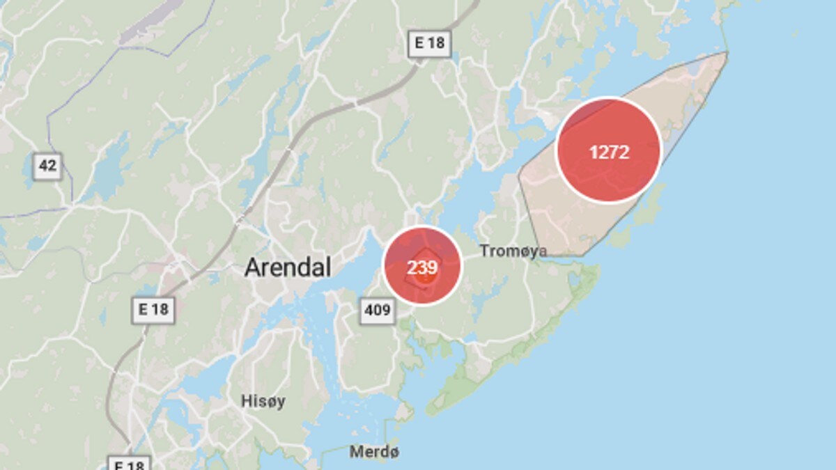 Over 1500 uten strøm i Arendal