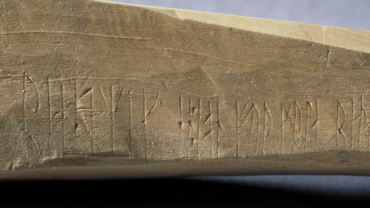 På denne pinnen står det eldste registrerte ordet for kjønnsorgan som fortsatt er i bruk