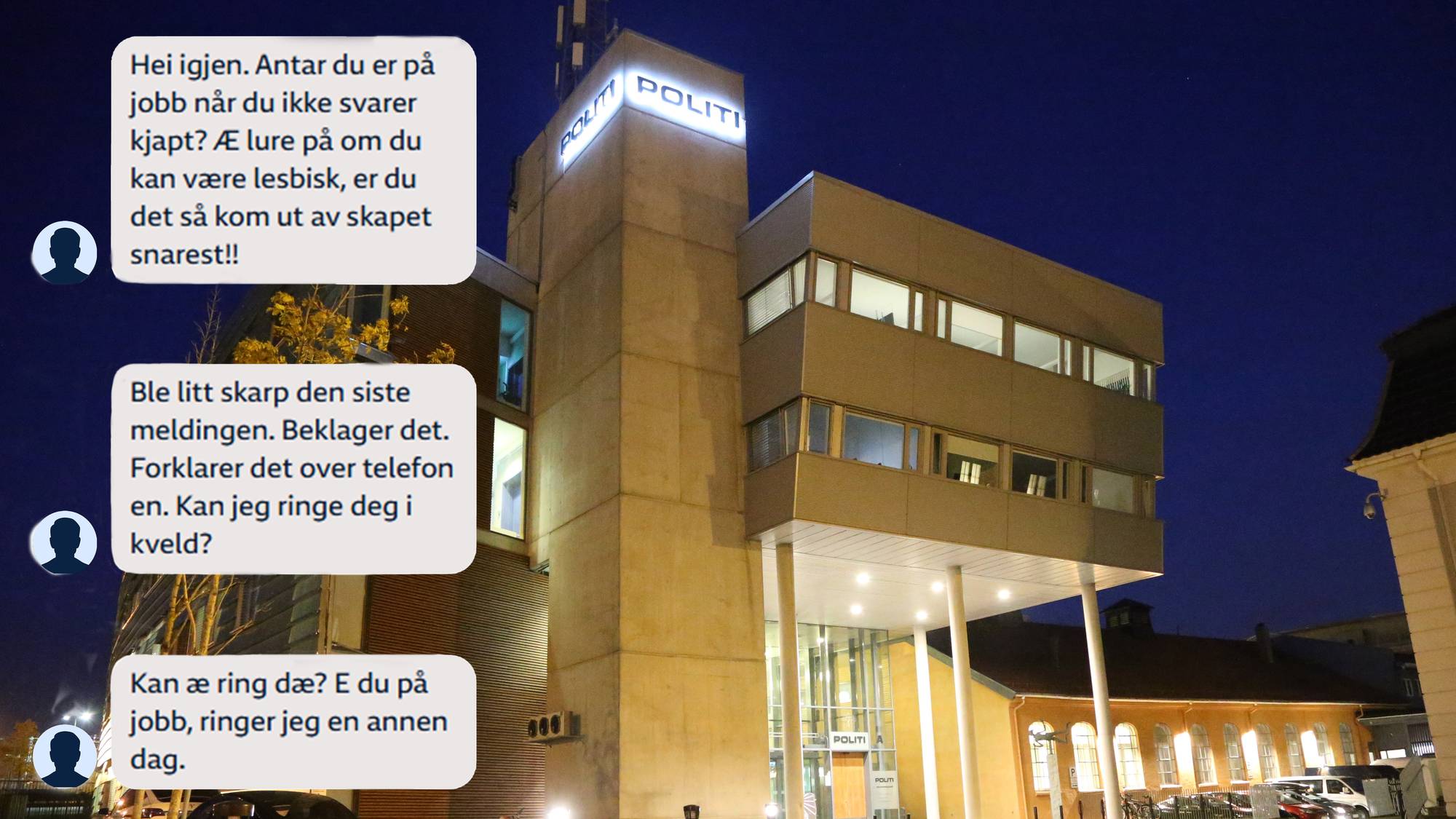 Politistasjonen i Trondheim med meldinger fra en ansatt til "Anne"