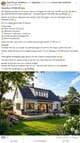 Et bilde av et moderne hvitt hus med en terrasse og en velstelt hage. Innlegget søker tips om boliger til salgs i Øygarden. Den som gir det vinnende tipset, som fører til et salg innen 15. juni, mottar 20 000 kroner i finnerlønn. (Bildebeskrivelsen er laget av en KI-tjeneste)