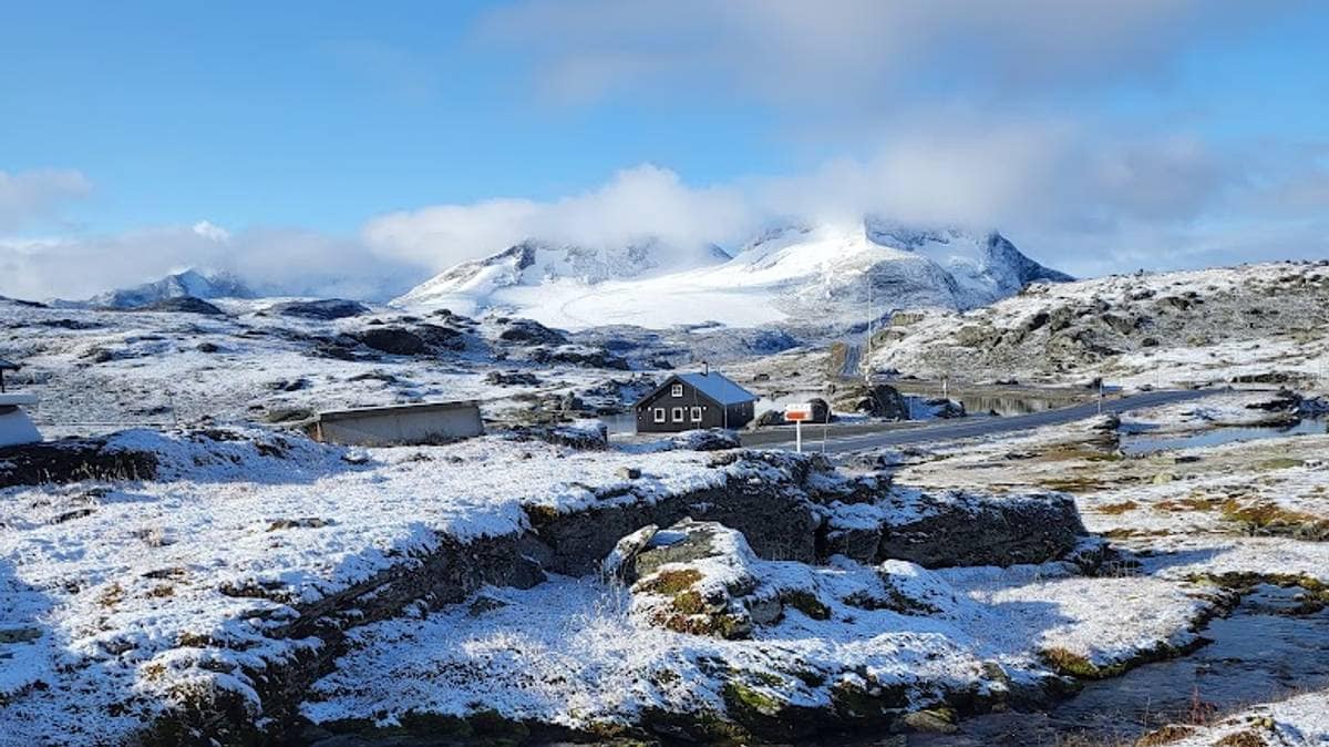 Snow Begins to Blanket Mountain Peaks in Norway