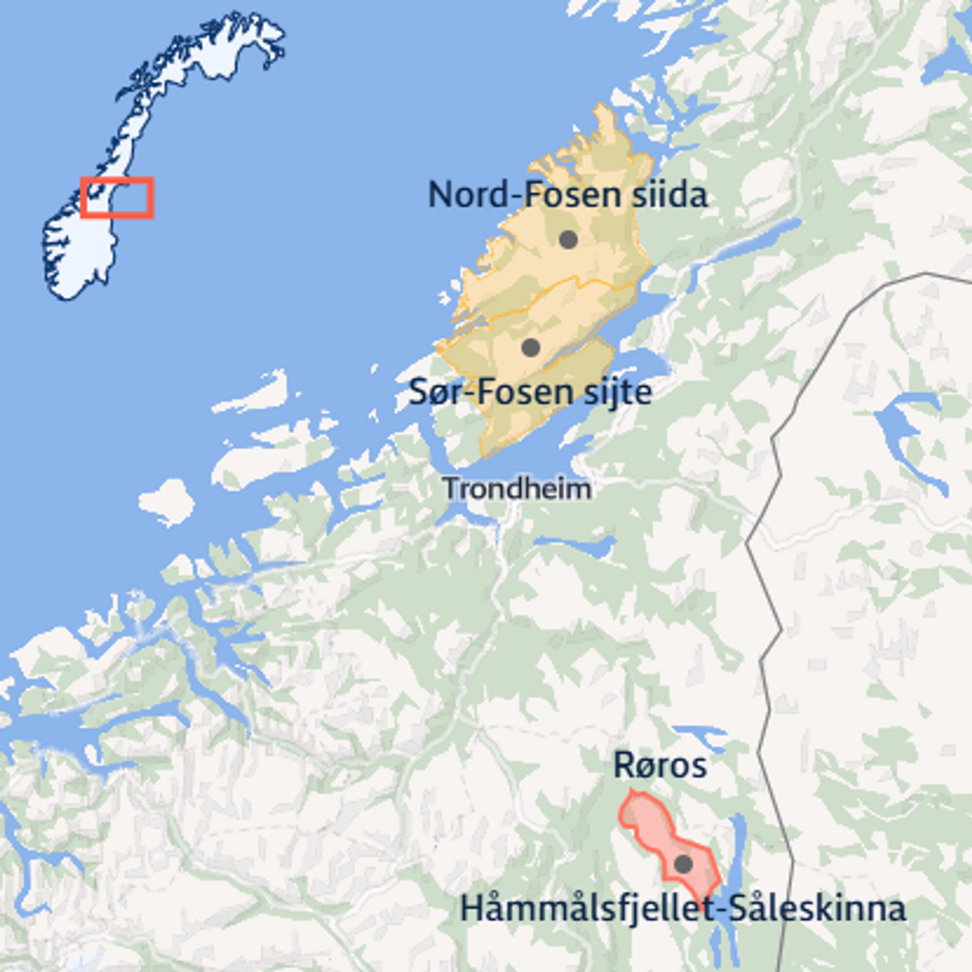 Kart som viser hvor Fovsen Njaarke ligger i forhold til potensielt tilleggsbeite