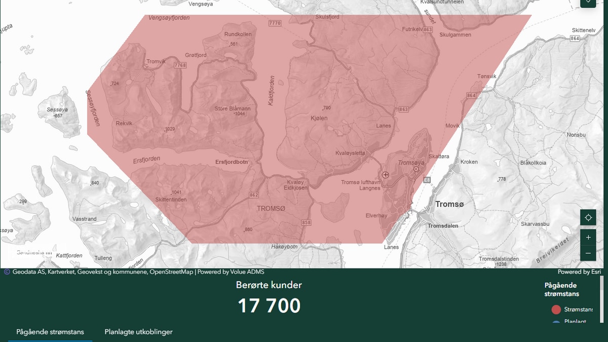 Flere tusen uten strøm i Troms og Finnmark