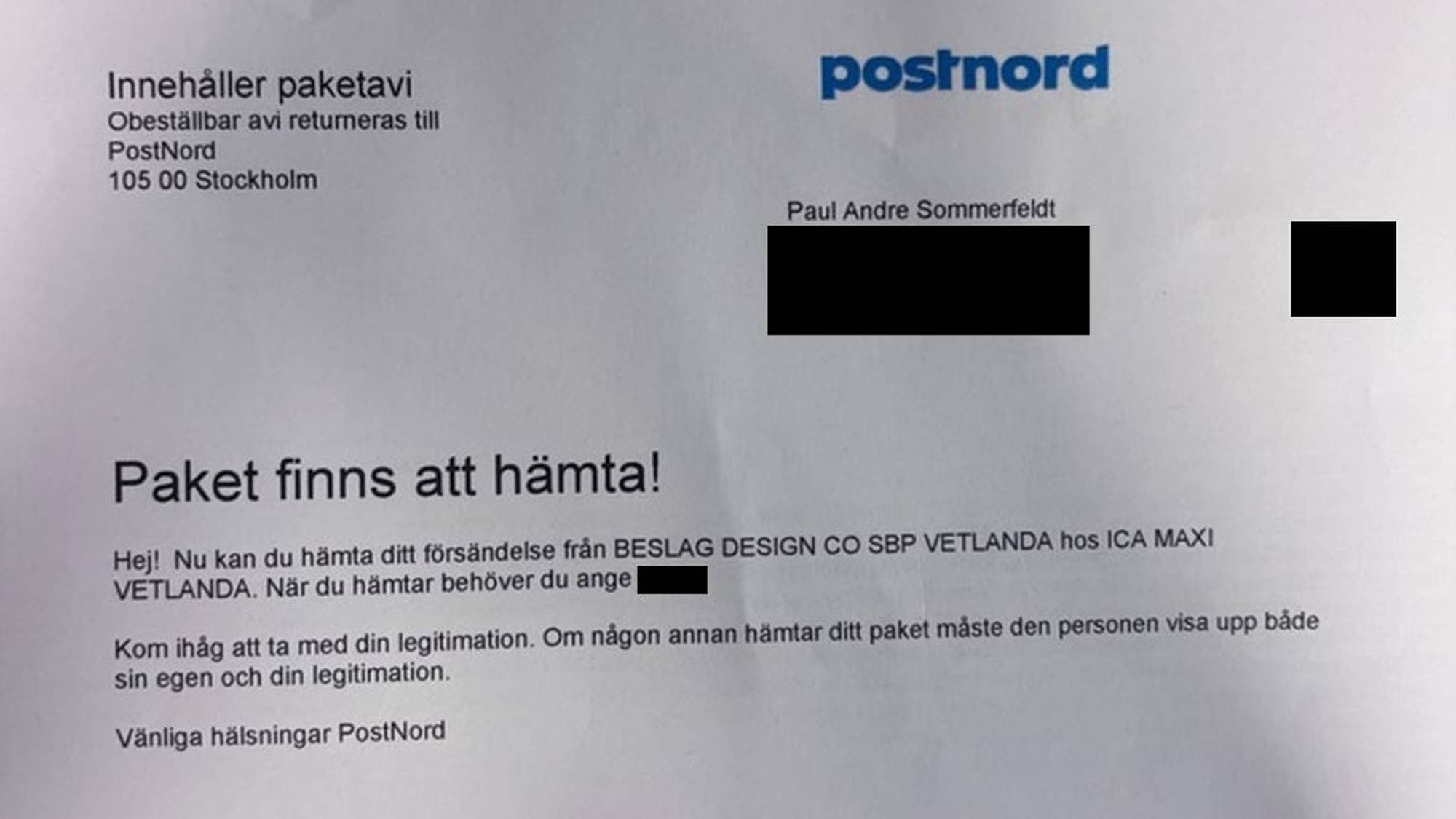 brev fra postnord