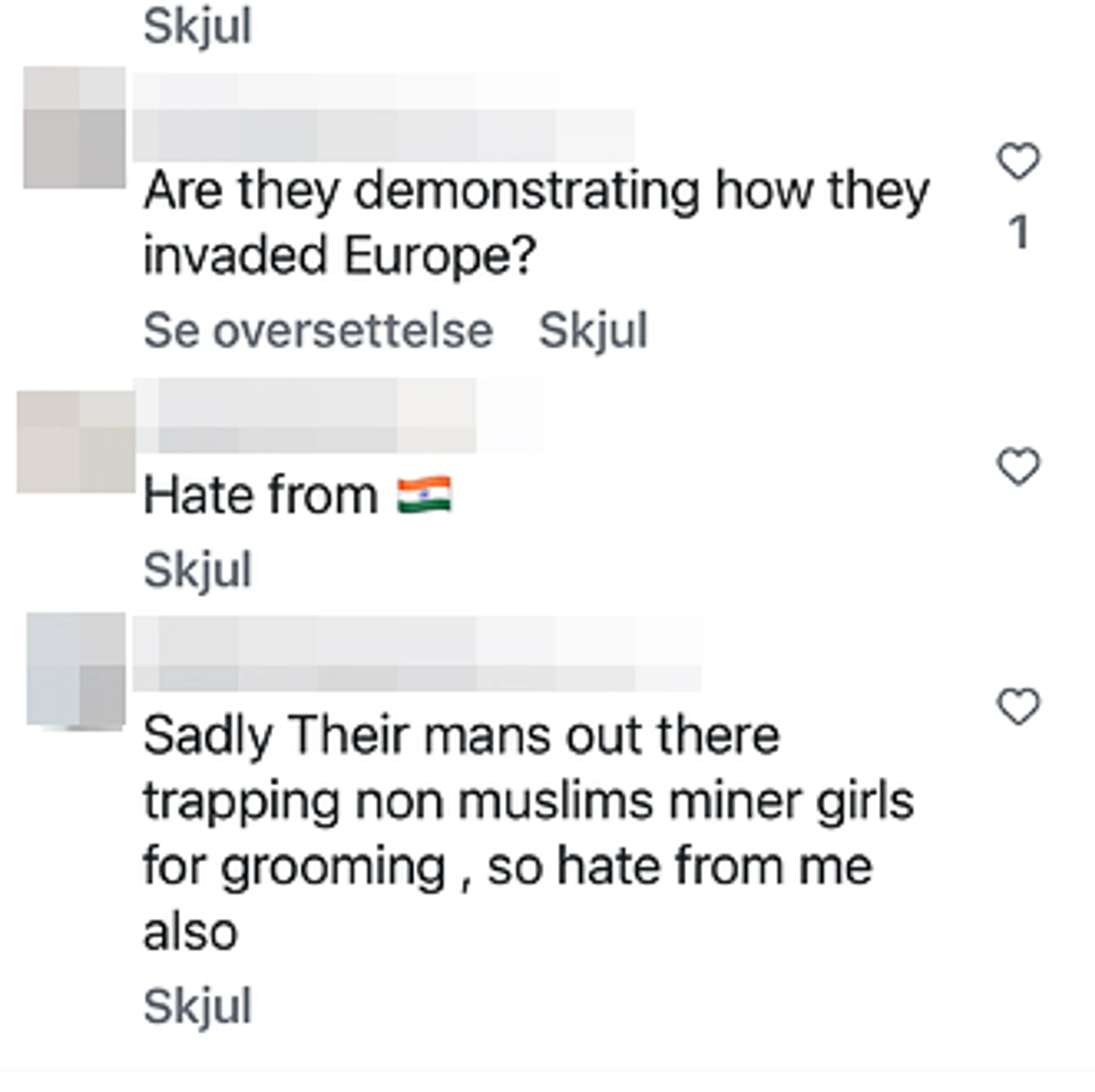 viser kommentarfelt med hets