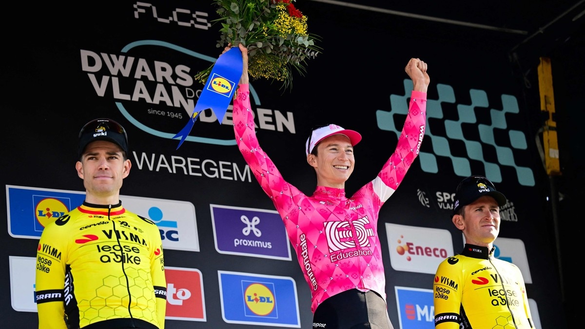 Neilson Powless vant Dwars door Vlaanderen – snøt tre Visma-ryttere i spurten