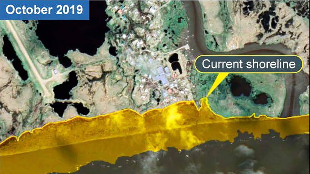 Kystlinjen i Newtok i Alaska i oktober 2019