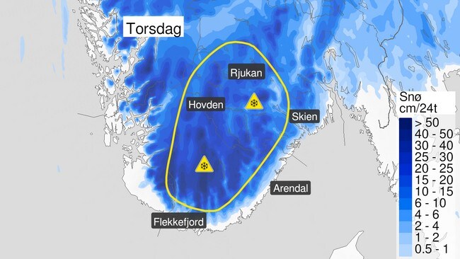 Gult farevarsel fra Meteorologisk institutt.