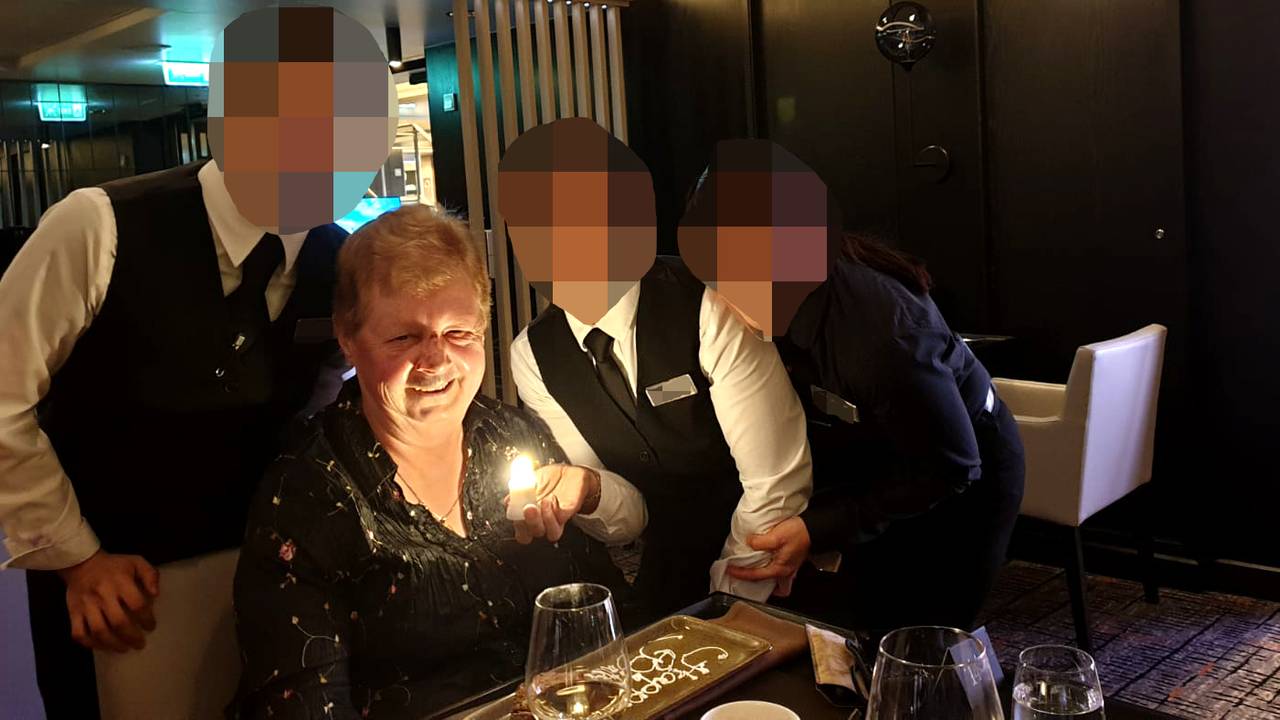Gaby Herbosch feirer sin 73-årsdag om bord i "MS Fritjof Nansen" den 14. mars 2020.