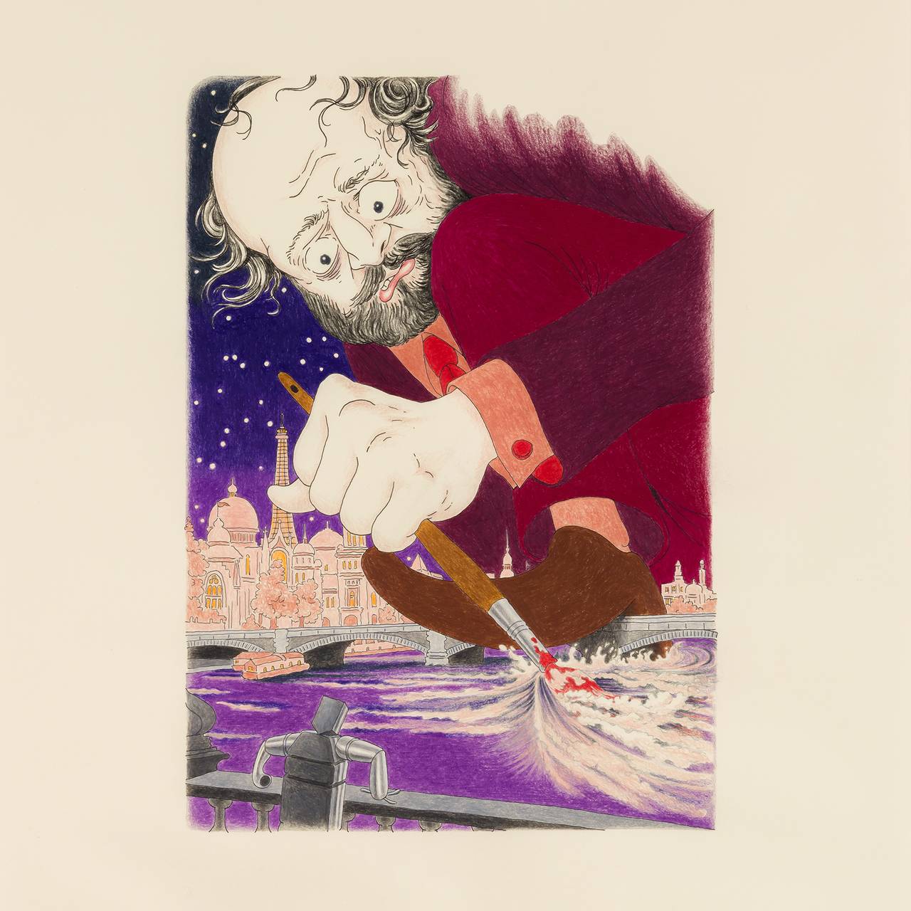 Siri Hjorth og Sebastian Makonnen Kjølaas. The Return of Cézanne, Or — How a homesick Cézanne comes back to earth to clean his brush in the Seine and deplete the world of pigments fra serien The Death of the Father, 2021.