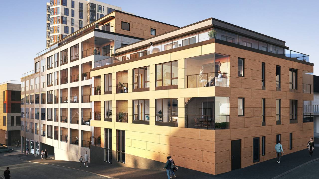 Nytt leilighetskompleks i Bodø sentrum bygget på en bunker fra 2. verdenskrig.