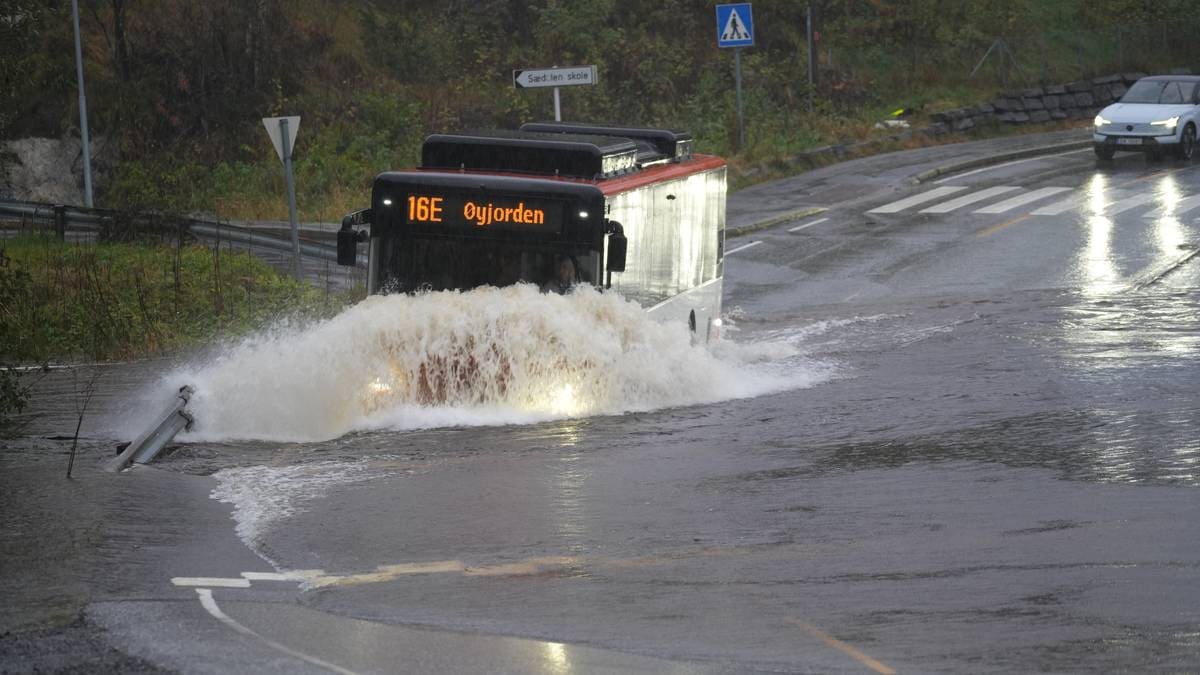 Photo: NRK Severe Weather Floods Streets While Firefighters Urge Caution