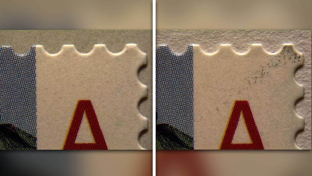 Sammenligning av tagg på frimerke i forhold til motiv