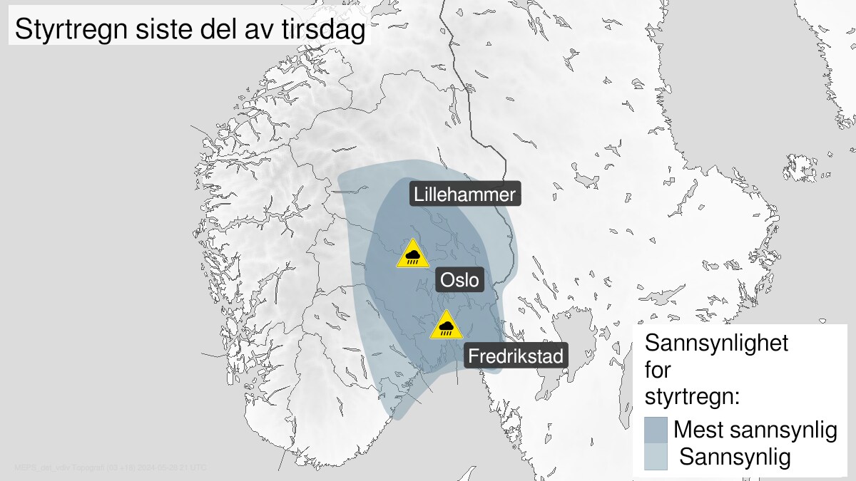 Venter styrtregn øst i Agder