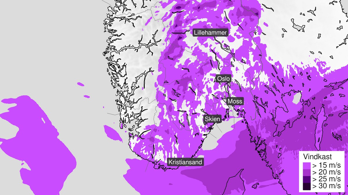 Varsler kraftige vindkast på Østlandet og Sørlandet