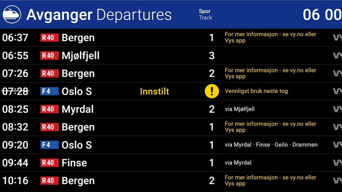 Full stopp i togtrafikken på Bergensbanen – jobbar med å skaffa nok bussar