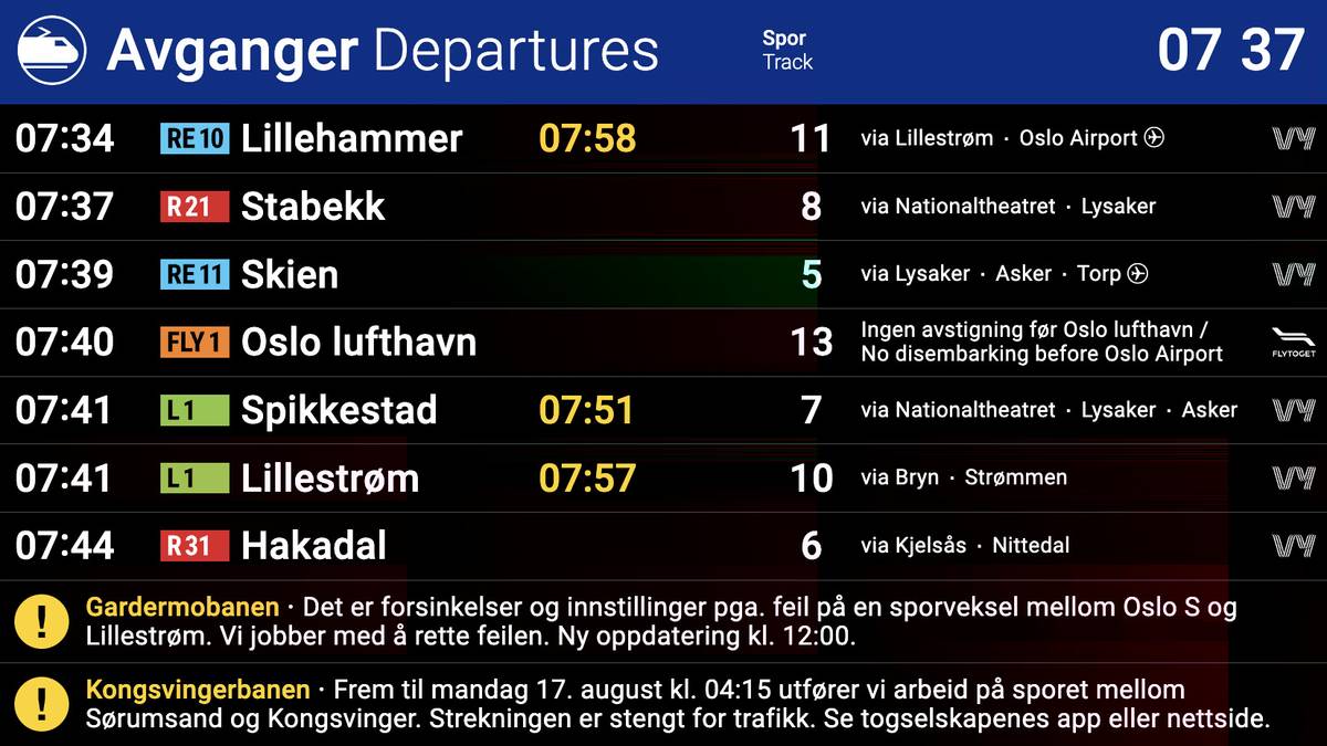 Togtrøbbel mellom Oslo S og Lillestrøm