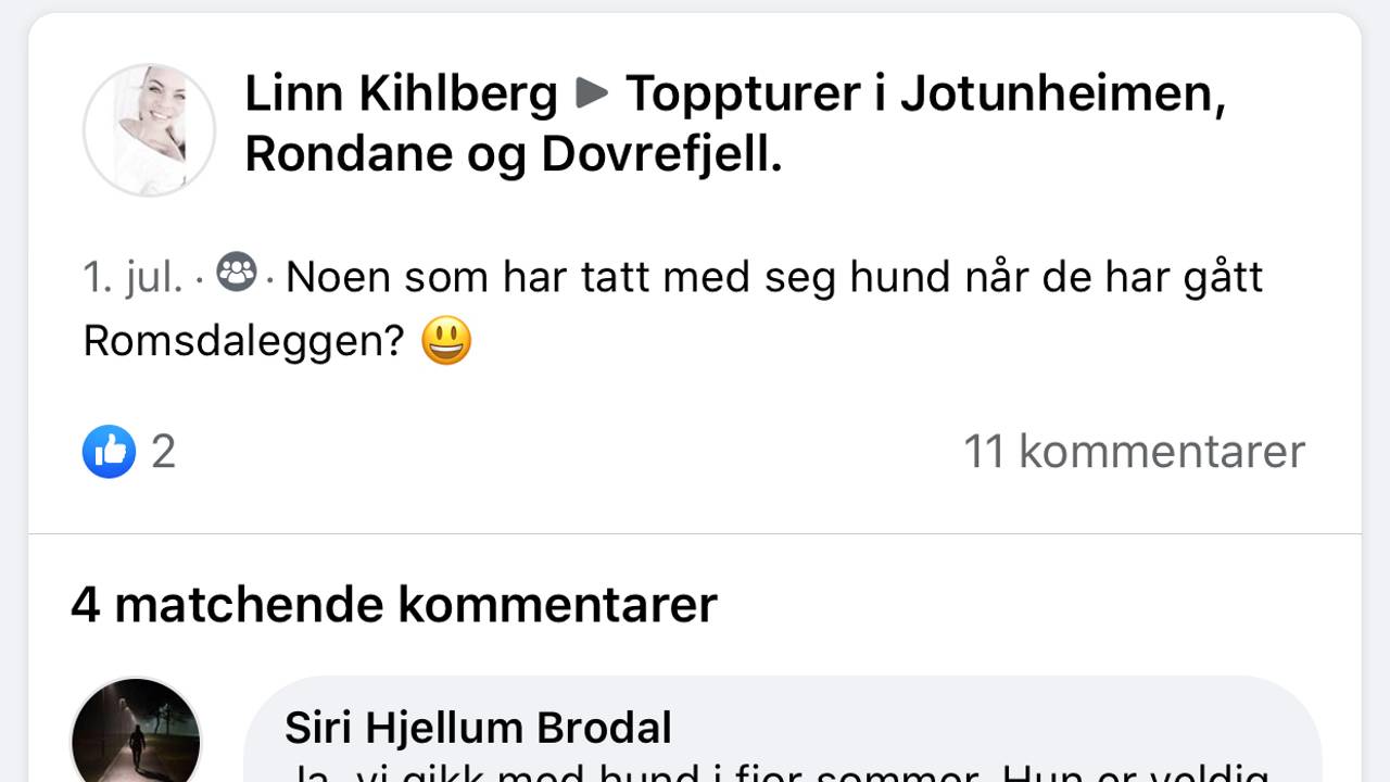 Skjermdump fra fjellgruppe på FB