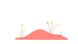 Illustrasjon av jordhaug med gule blomster