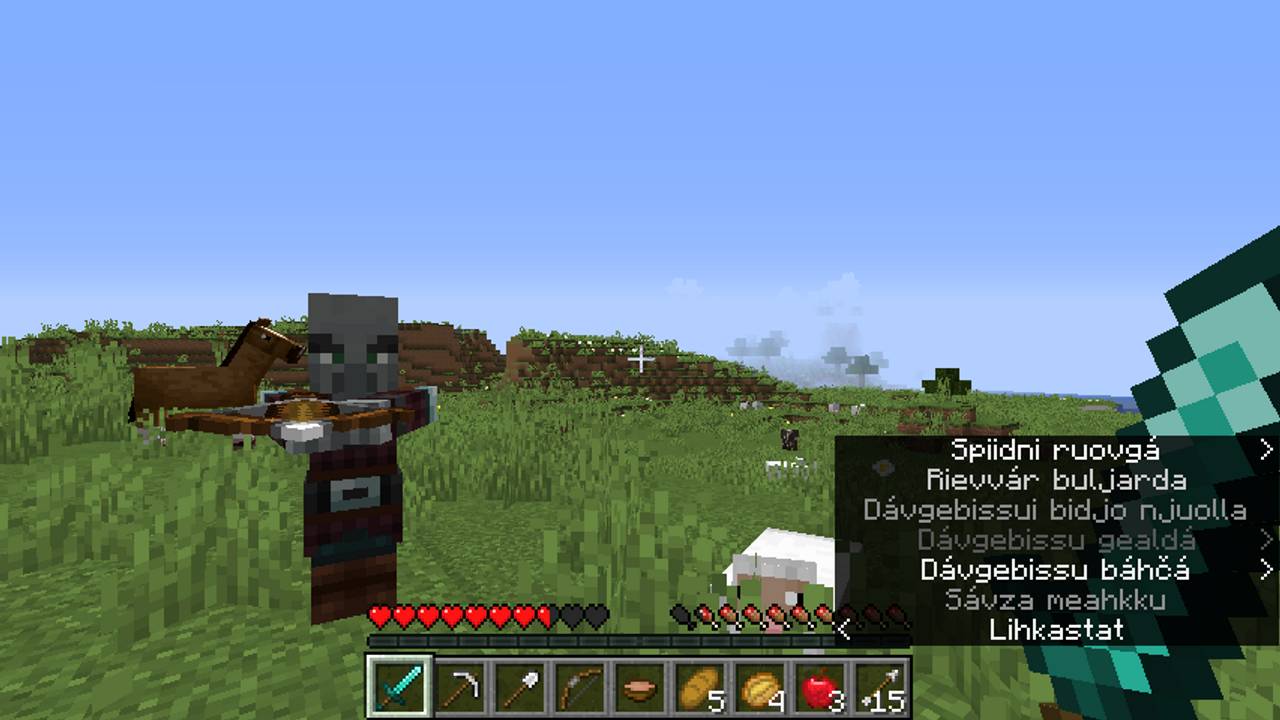 Skjermdump fra samisk oversatt Minecraft